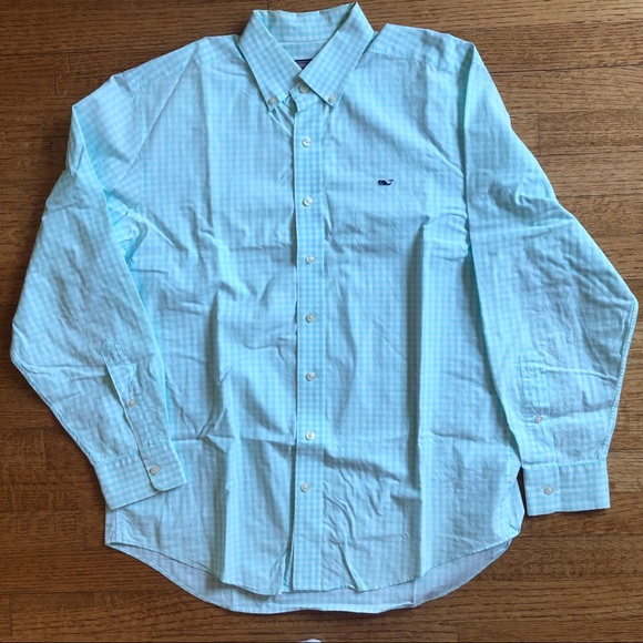 SOLD🛍 VINEYARD VINES MINT/WHITE CHECK DRESS SHIRT - Picture 4 of 5